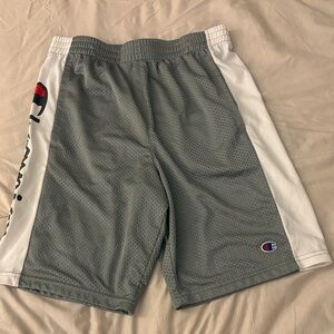 Champion Mesh Athletic Shorts Gray White Logo Panel